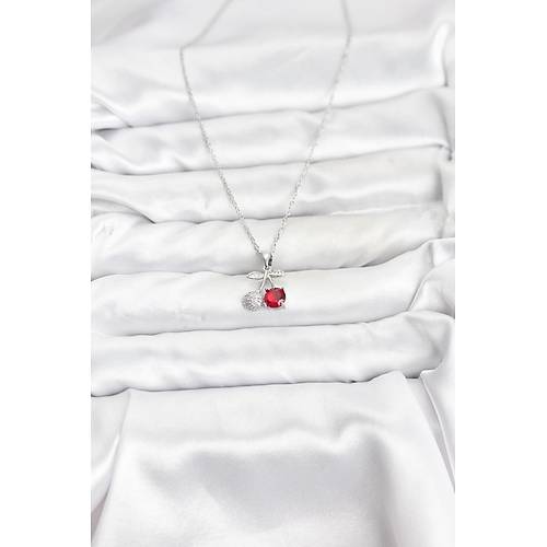 316L �elik Zincir G�m�� Renk Kiraz Model Zirkon Ta�l� Kad�n Kolye