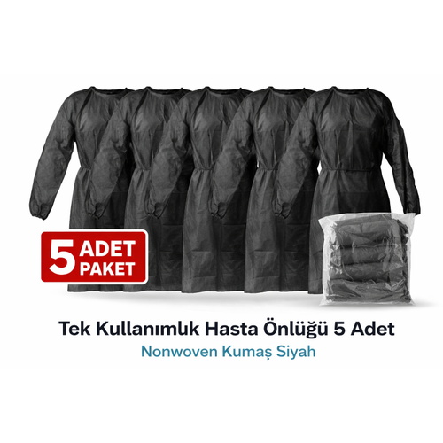 Tek Kullan�ml�k Hasta �nl��� 5 Adet Nonwoven Kuma� Uzun Kollu Standart Beden Siyah