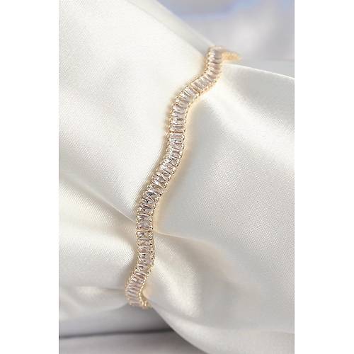 Pirin� Gold Renk Su Yolu Zirkon Ta�l� Model Kad�n Bileklik