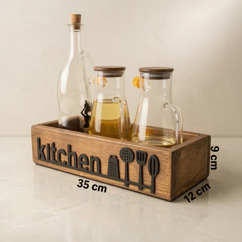 Ah�ap Mutfak Organizeri Ya�danl�k Stand� Kitchen Yaz�l� Tezgah �st� �i�e D�zenleyici
