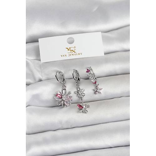 Pirin� G�m�� Renk �i�ek Model 3'l� Kad�n K�pe