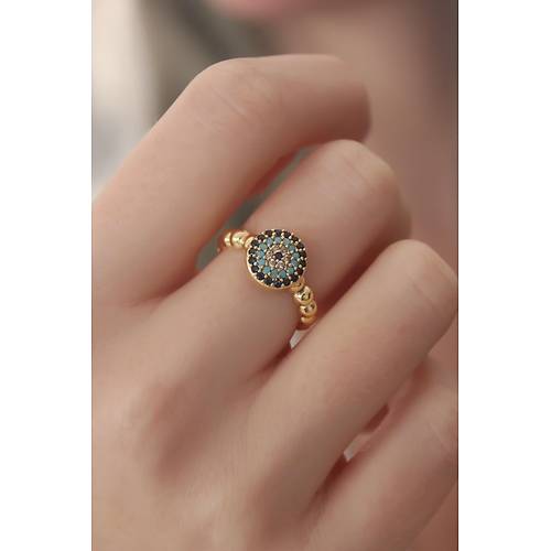 Gold Renk Nazar Boncuk Fig�r Zirkon Ta� Detay Kad�n Y�z�k