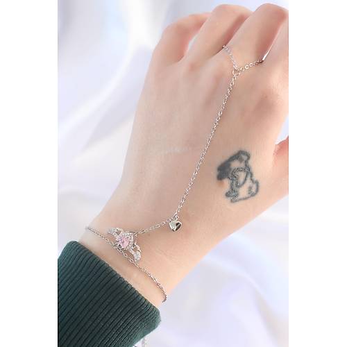 316L �elik G�m�� Renk Pembe Zirkon Ta�l� Kanatl� Kalp Model �ahmeran