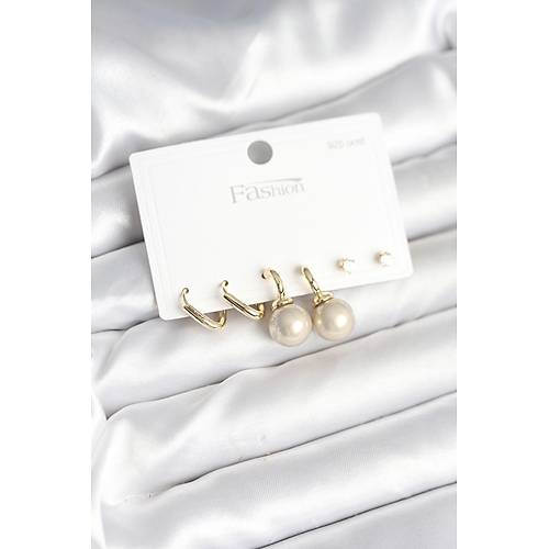 Pirin� Gold Renk �nci Detayl� 925 G�m�� �ivili Kad�n K�pe Seti