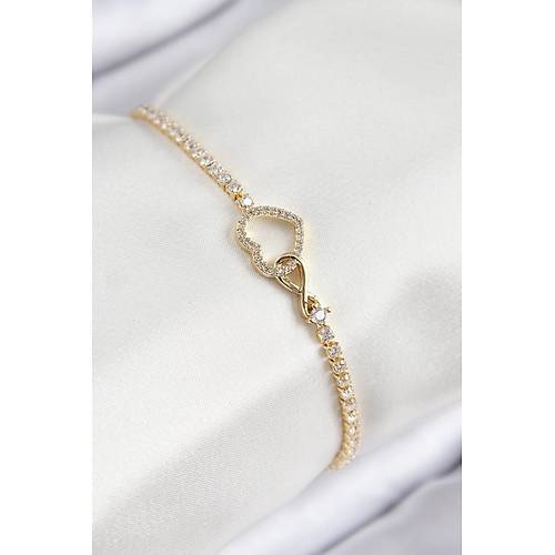 Pirin� Zirkon Ta�l� Sonsuzluk Kalp Model Gold Renk Kad�n Bileklik