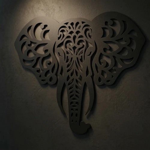 Dekoratif Fil Duvar Tablosu MDF Lazer Kesim Etnik Desenli Fil Duvar S�s� Modern Dekor