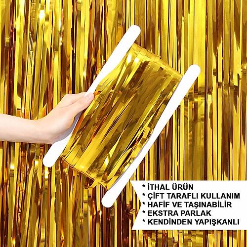 Alt�n Gold Renk Ekstra Metalize Parlak Sa�akl� Arka Fon Perde �thal A Kalite 1x2 Metre