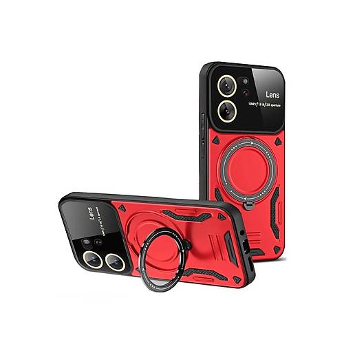 Mi 13T Pro K�l�f Joy Lens Standl� Kapak - K�rm�z�