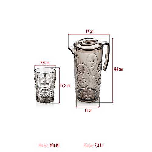 Akrilik F�me S�rahi 2,3 lt Ve 6'l� & Su Me�rubat Kahve Yan� Barda�� 400 ml Seti ( Cam De�ildir )
