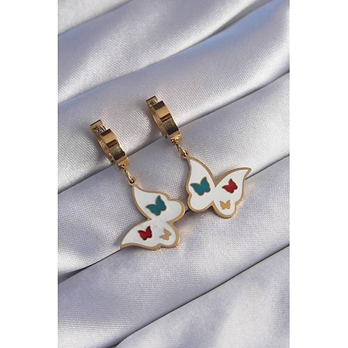 316L �elik Gold Renk Renkli Mineli Kelebek K�pe