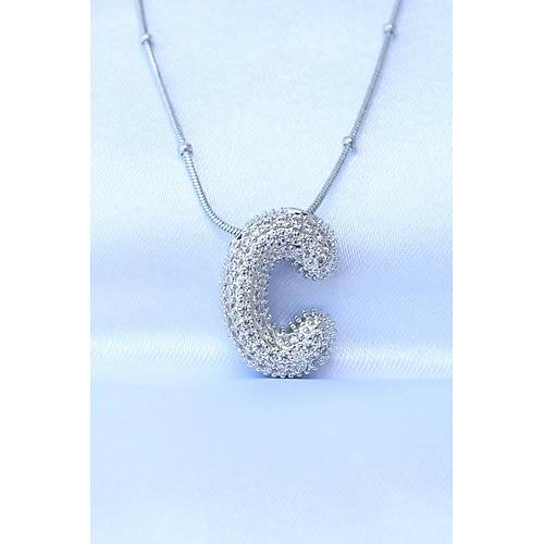 316L �elik Zincirli Zirkon Ta�l� C Harfli G�m�� Renk Bubble Kolye