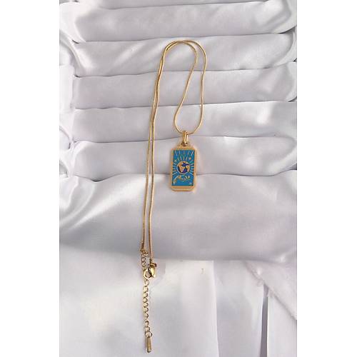 316L �elik Gold Renk Mavi Mineli El Fig�r Tarot Kolye