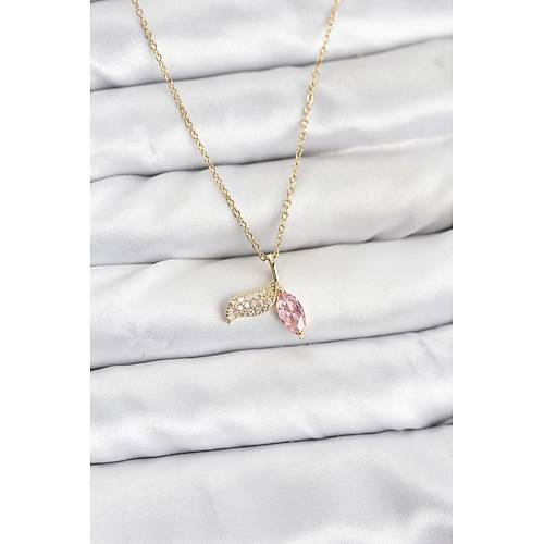 316L �elik Zincir Gold Renk Bal�k Kuyru�u Model Zirkon Ta�l� Kad�n Kolye