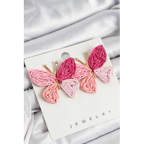 Pirin� Pembe Kelebek Model Gold Renk Kad�n Has�r K�pe