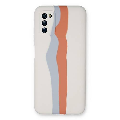 Galaxy A03S K�l�f Ebruli Lansman Silikon - Beyaz-Turuncu