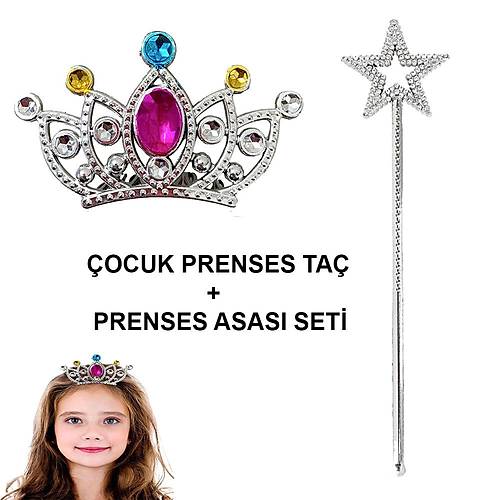 �ocuklar ��in Tarakl� Prenses Tac� ve Prenses Y�ld�z Asa Seti G�m��