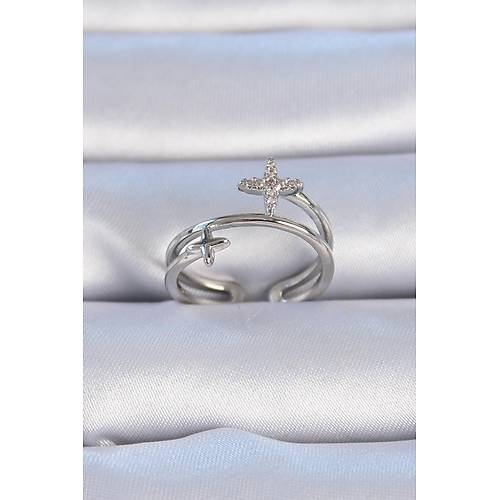 Pirin� G�m�� Renk Zirkon Ta�l� Y�ld�z Model Kad�n Y�z�k