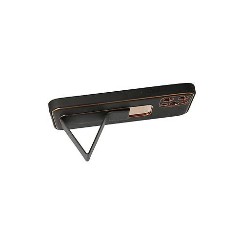 iPhone 12 Pro K�l�f Coco Deri Standl� Kapak - Siyah