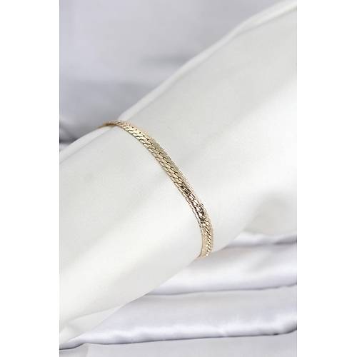 CM 14K Gold Renk Lazerli Yass� Zincir Model Kad�n Bileklik