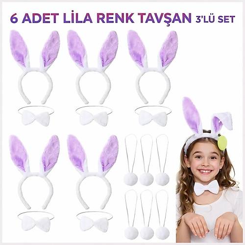 Lila Tav�an Sahne Seti 6'l� Set Ta� Papyon Kuyruk