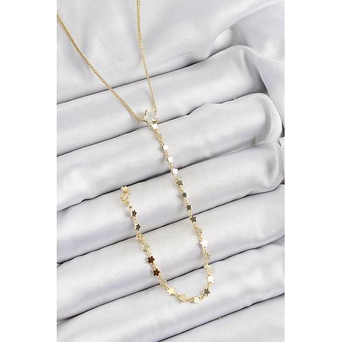 Pirin� Zirkon Ta�l� Y�ld�z Fig�rl� Y Model Gold Renk Kad�n Kolye
