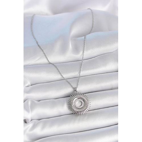 316L �elik G�m�� Renk Zincir Zirkon Ta�l� Nova Y�ld�z Model Kad�n Kolye