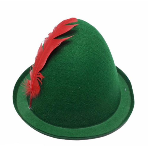 Ye�il Renk K�rm�z� T�yl� Peter Pan �apkas� Robin Hood �apkas� 24X23 cm