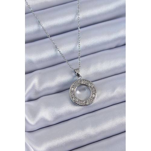 316L �elik G�m�� Renk Zirkon Ta�l� Model Kad�n Kolye