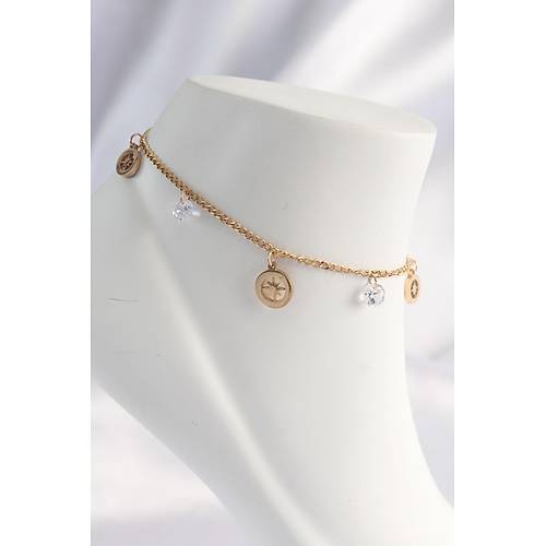 316L �elik Gold Renk Zirkon Ta�l� Y�ld�zl� Halhal