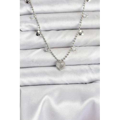 Pirin� G�m�� Renk Kalp Model Kad�n Kolye