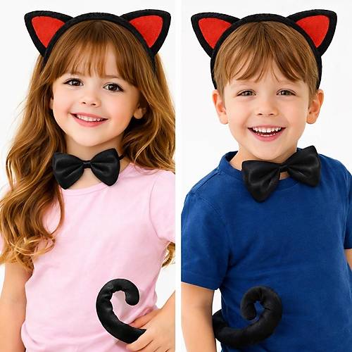 K�rm�z� Kulakl� Kedi Kost�m Seti � Ta� Papyon Kuyruk 3 Par�a