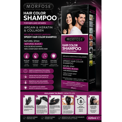 Hair Color Shampoo Natural Black 420 ml H�zl� Beyaz Kapat�c� Sa� Boyama �ampuan� Argan Keratin Collagen
