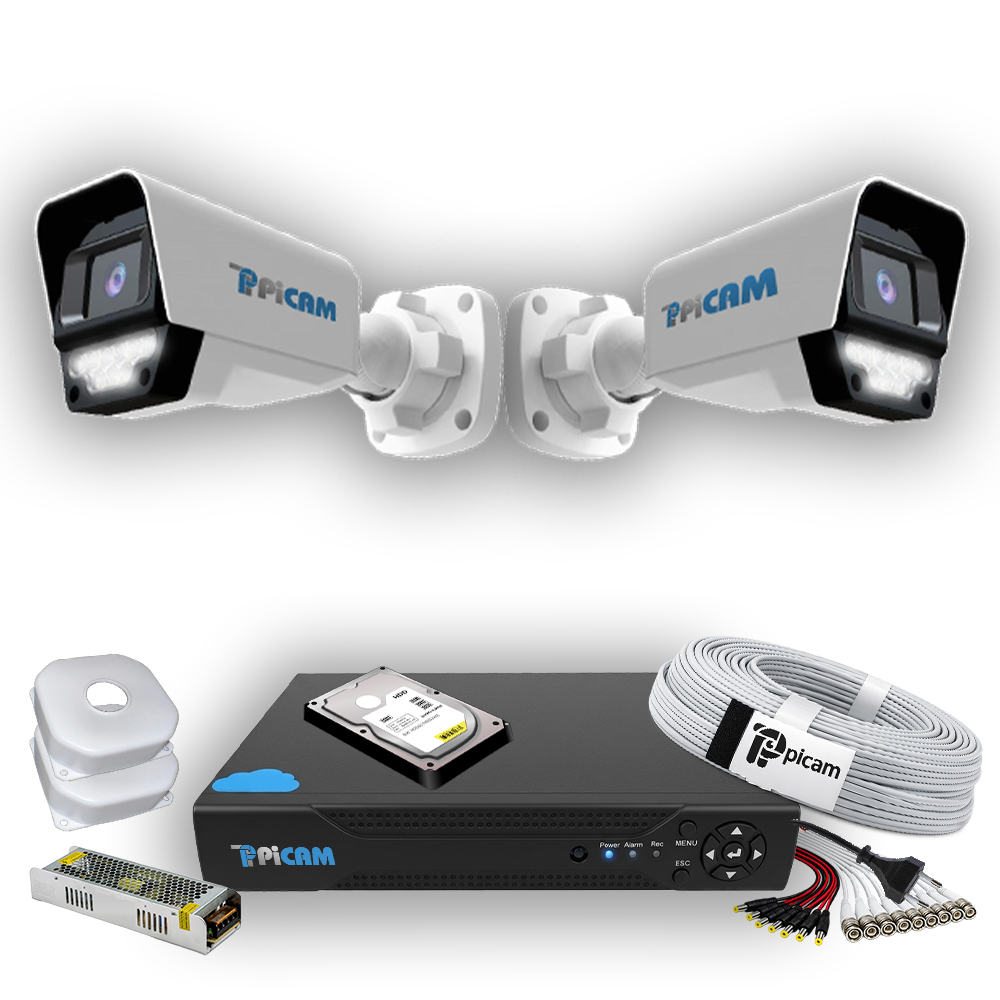2 Kameralı Süper Dış Kamera Set 250 GB 5 MP AHD 2K Net Gece Renkli Görüşlü Güvenlik Kamerası Sistemi