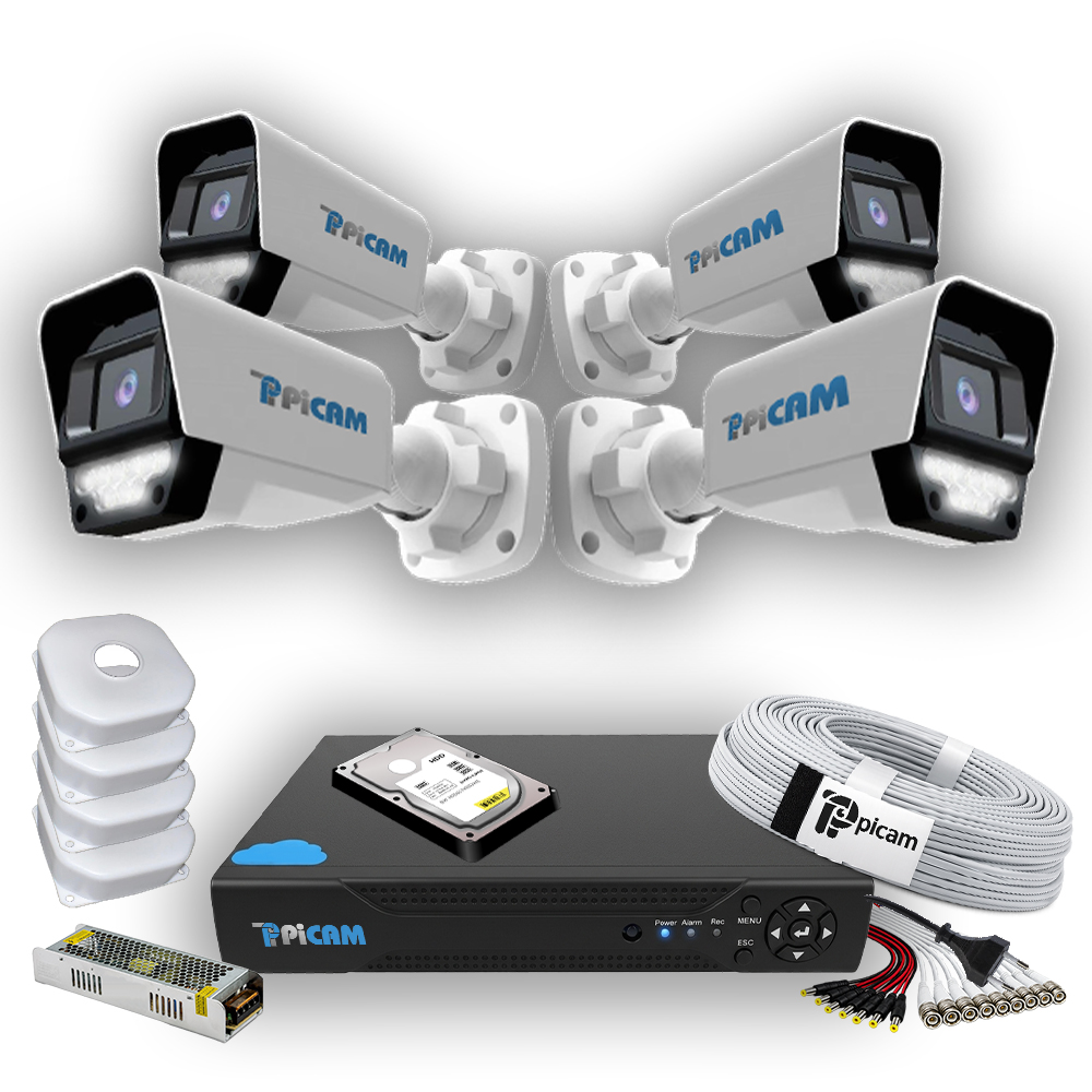 4 Kameralı Süper Dış Kamera Set 250 GB 5 MP AHD 2K Net Gece Renkli Görüşlü Güvenlik Kamerası Sistemi
