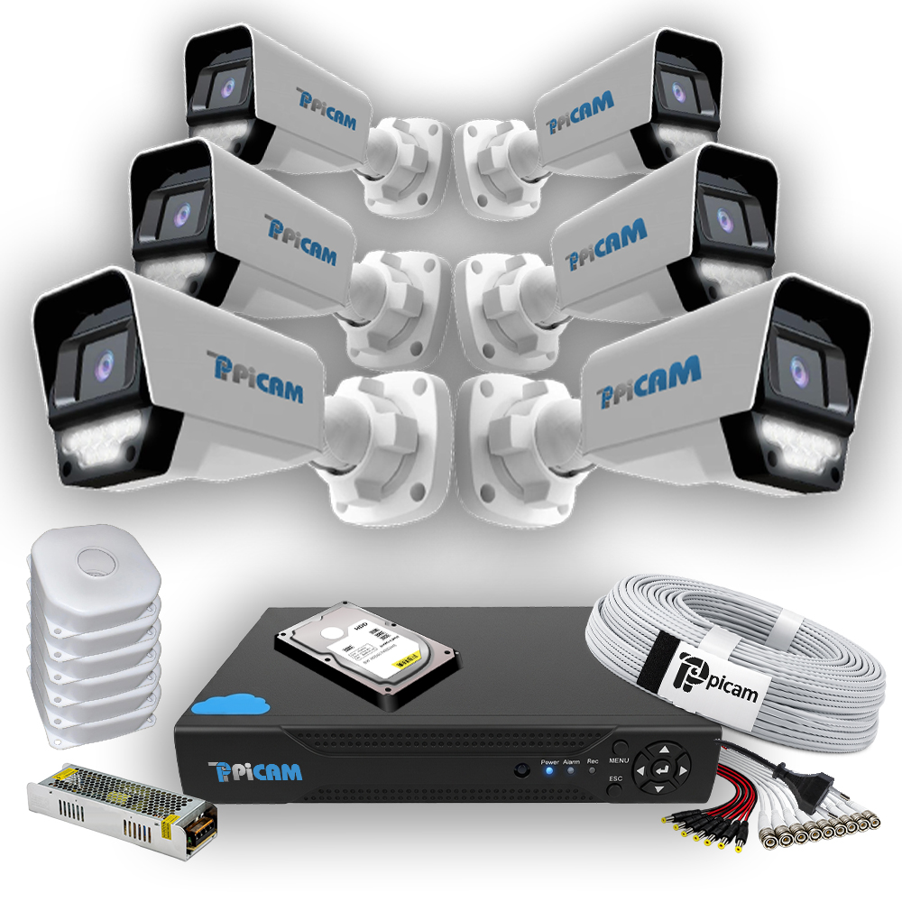 6 Kameralı Süper Dış Kamera Set 250 GB 5 MP AHD 2K Net Gece Renkli Görüşlü Güvenlik Kamerası Sistemi