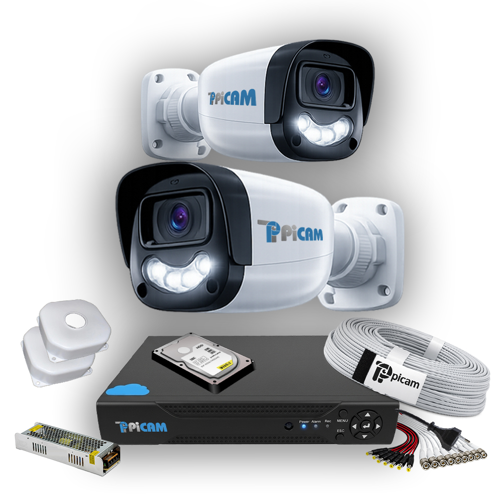 2 Kameralı Dış Kamera Set 250 GB 5 MP AHD 2K Net Gece Renkli Görüşlü Güvenlik Kamerası Sistemi