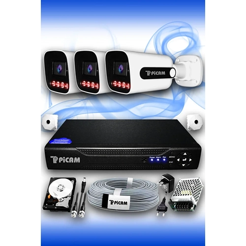 3 Kameral� S�per D�� Kamera Set 250 GB 5 MP 2K Net Gece G�r��l� G�venlik Kameras� Sistemi