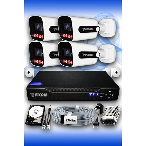 4 Kameral� S�per D�� Kamera Set 250 GB 5 MP 2K Net Gece G�r��l� G�venlik Kameras� Sistemi