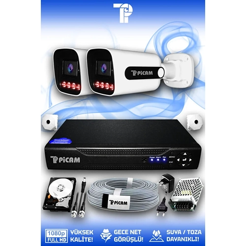 2 Kameral� S�per D�� Kamera Set 250 GB 5 MP 2K Net Gece G�r��l� G�venlik Kameras� Sistemi