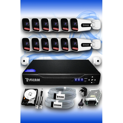 12 Kameral� S�per D�� Kamera Set 250 GB 5 MP 2K Net Gece G�r��l� G�venlik Kameras� Sistemi