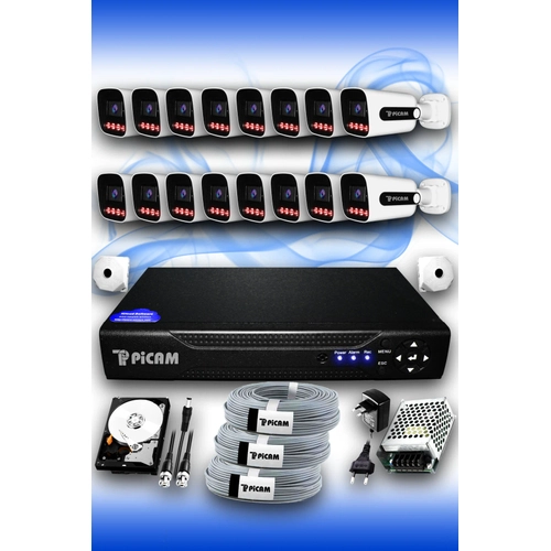 16 Kameral� S�per D�� Kamera Set 250 GB 5 MP 2K Net Gece G�r��l� G�venlik Kameras� Sistemi