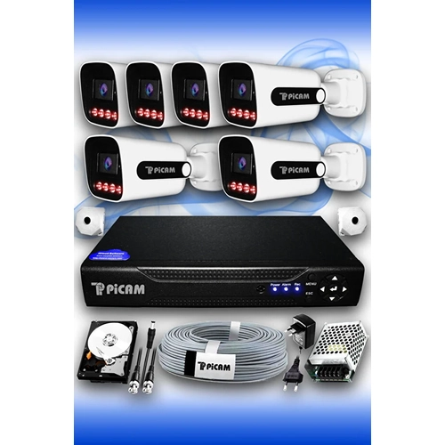 6 Kameral� S�per D�� Kamera Set 250 GB 5 MP 2K Net Gece G�r��l� G�venlik Kameras� Sistemi