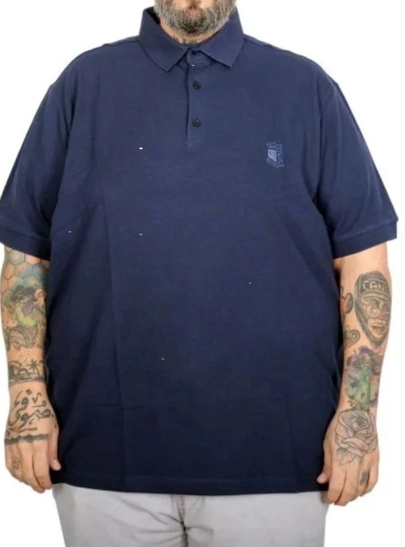 Battal Beden Erkek Tshirt Polo Yaka Nakışlı Klasik Pike 20553 İndigo