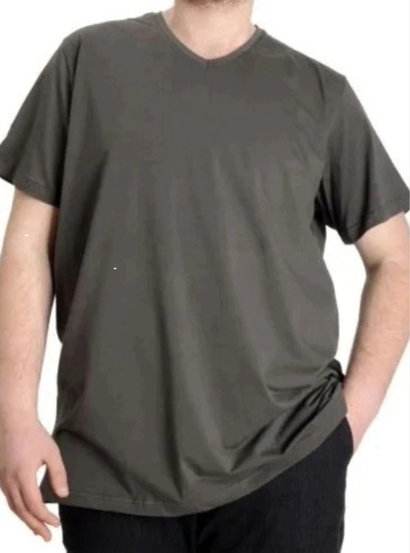 Büyük Beden T-Shirt V Yaka Likralı 20150 Haki