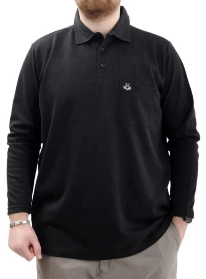 Büyük Beden Erkek Sweatshirt Polo Yaka Uzun Kol WAFFLE 23449 Siyah