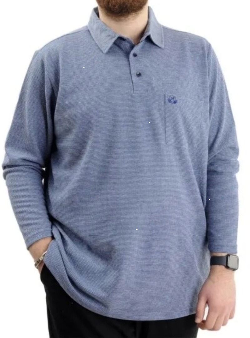 Büyük Beden Erkek Sweatshirt Polo Yaka Uzun Kol WAFFLE 23449 İndigo