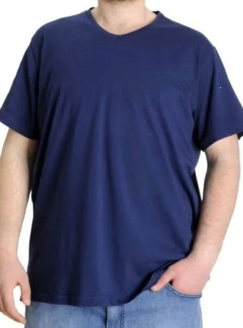 Büyük Beden T-Shirt V Yaka Likralı 20150 İndigo
