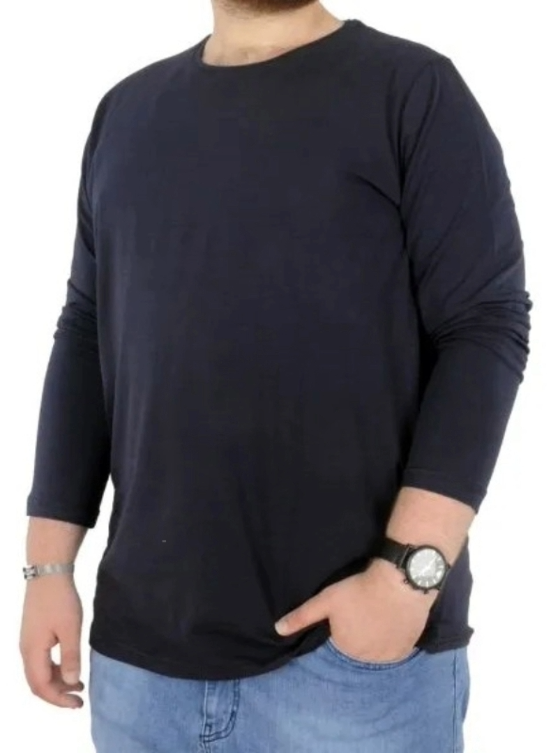 Büyük Beden Erkek Tshirt Likralı Bisiklet Yaka 20102 Lacivert
