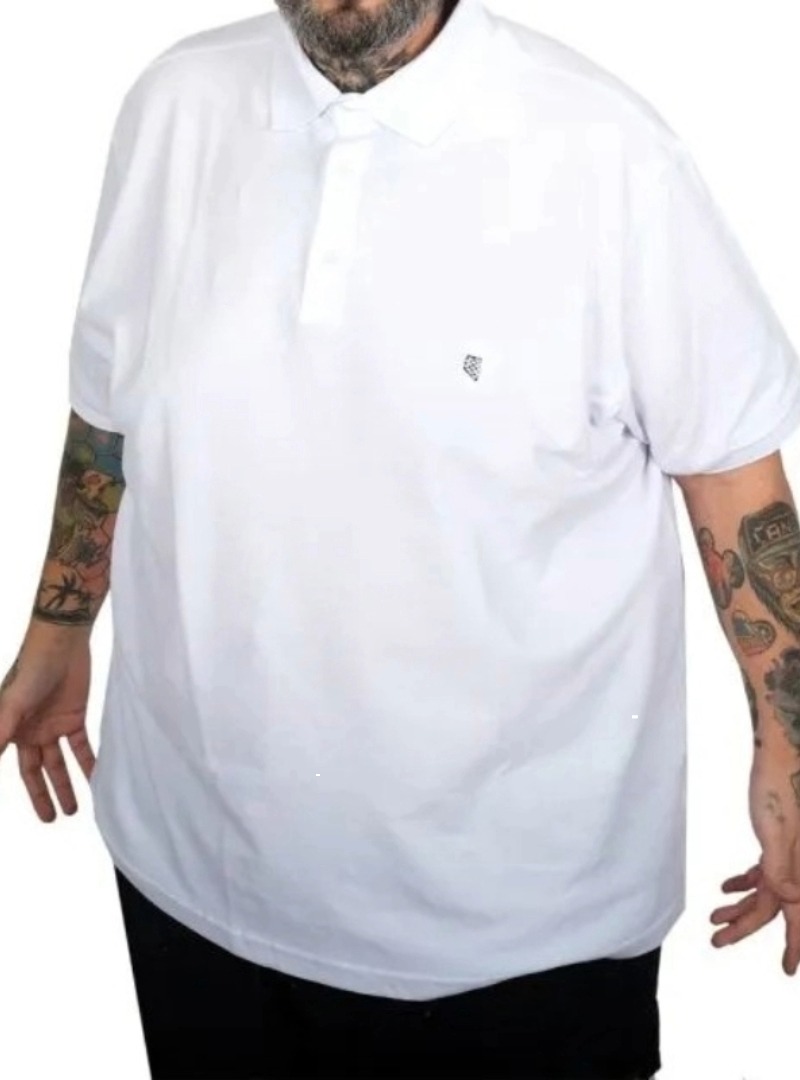 Battal Beden Erkek Tshirt Polo Yaka Nakışlı Klasik Pike 20553 Beyaz