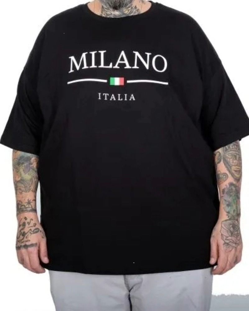Büyük Beden Unisex Bisiklet Yaka Tshirt Milano 26201 SIYAH
